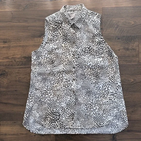 Chico's No Iron 100% Linen Sleeveless Leopard Print Tunic Top 3 XL - Picture 1 of 8